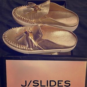 J Slides gold Mules
